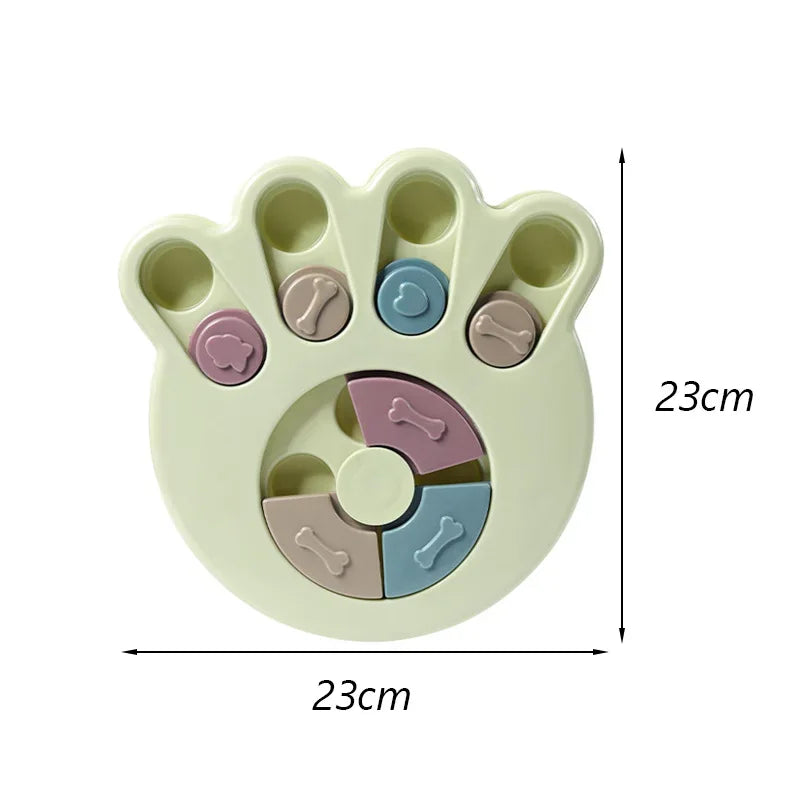 Pale green bear-paw cat scratching board toy with paw and bone cutouts