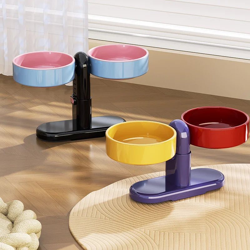 Tip-Proof Adjustable Height Pet Bowls for Cats & Dogs