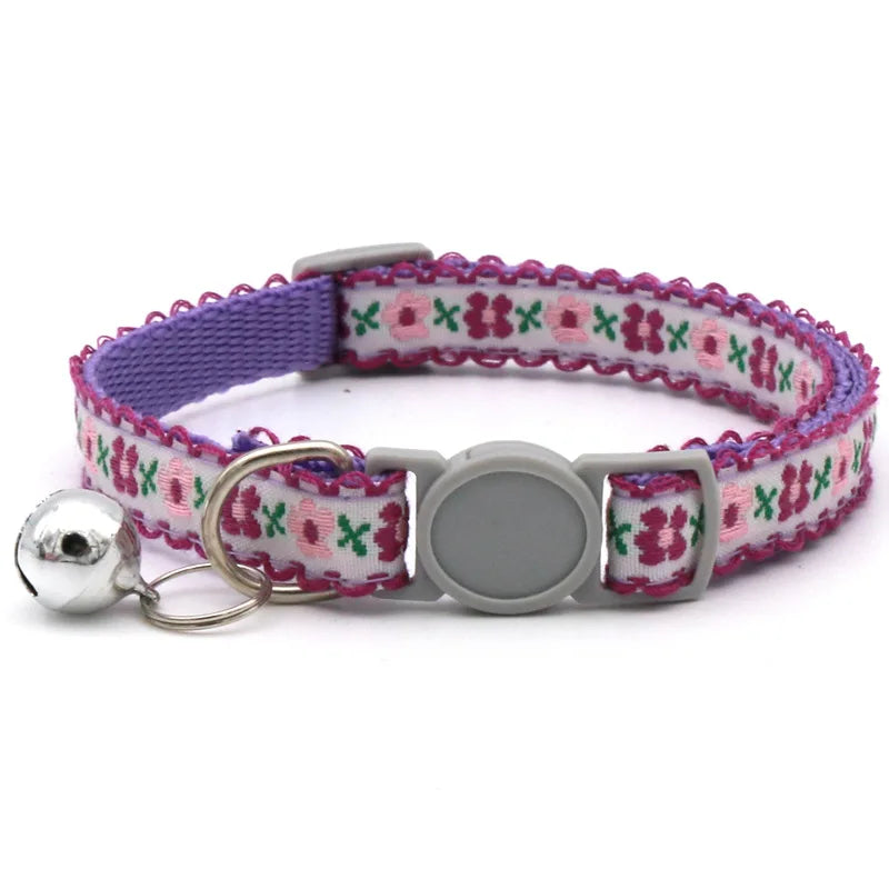 Floral Embroidered Cat Collar Adjustable Lace Bell Cute