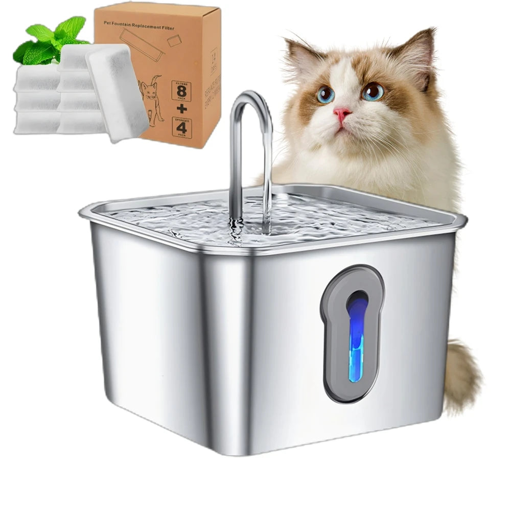 Stainless Steel Cat Water Fountain 134oz/4L Ultra-Quiet Pump Multi-Pet