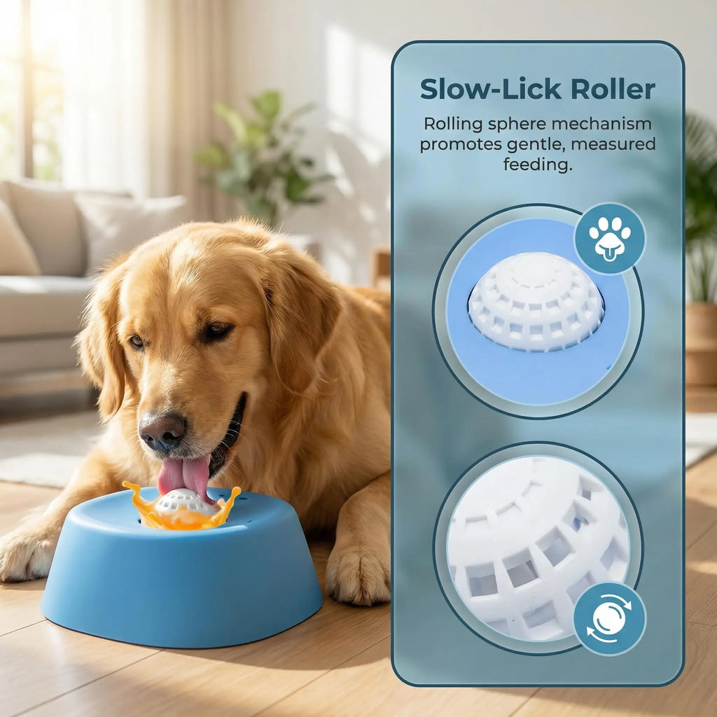 Interactive Lick Bowl Slow Feeder with Rolling Ball for Dogs