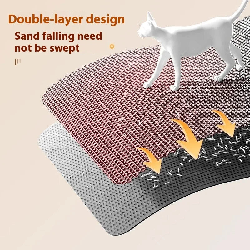 Cat litter mat with honeycomb top and double-layer design, red surface with gray base