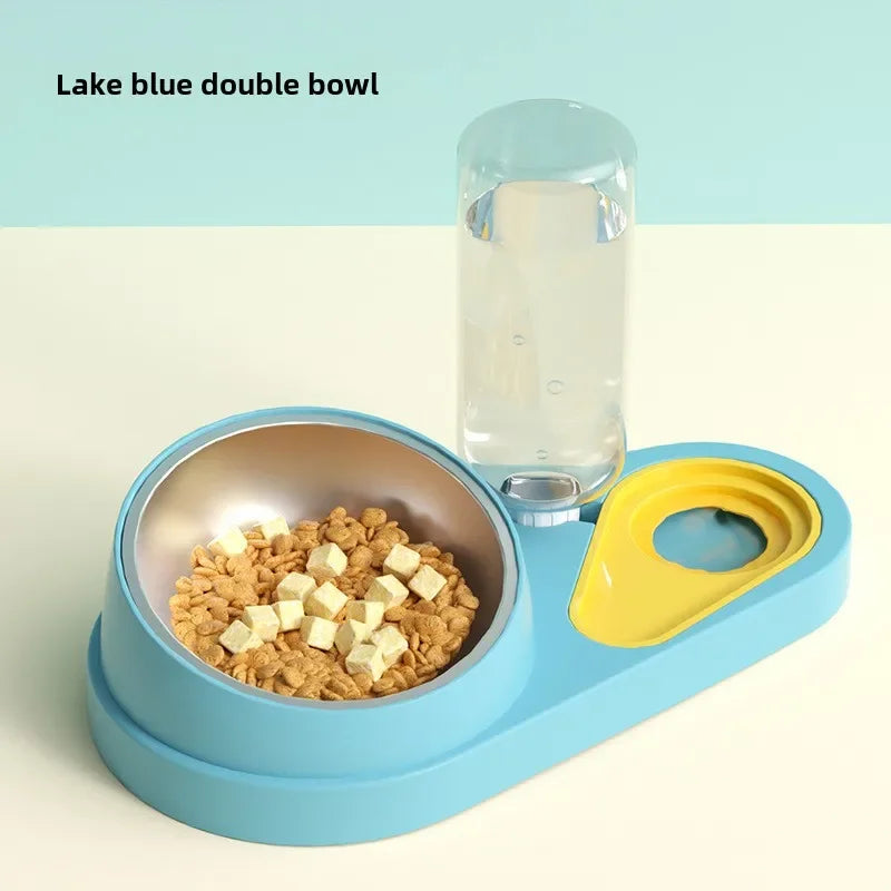Double Bowl Pet Feeder with Auto-Refill Water Dispenser