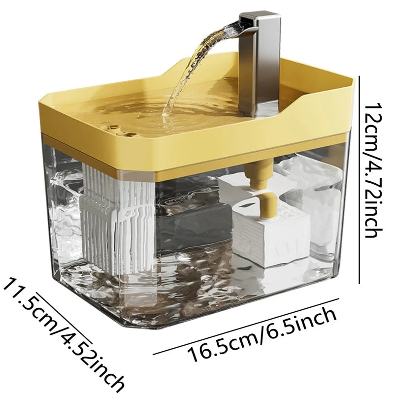1.5L Transparent Cat Water Fountain Quiet Auto Power Off