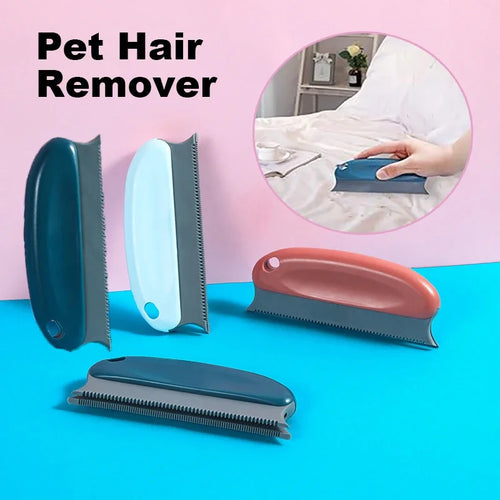 Pet hair remover brush set, handheld comb with dark and light blue handles
