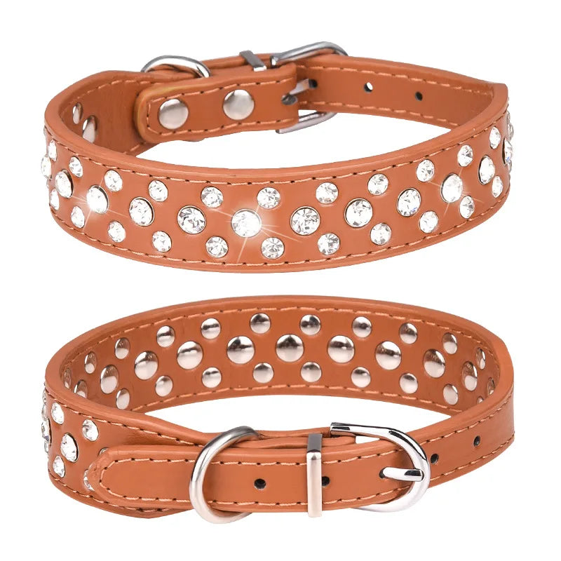 Rhinestone PU Cat Collar Adjustable Anti-Lost Small Dogs
