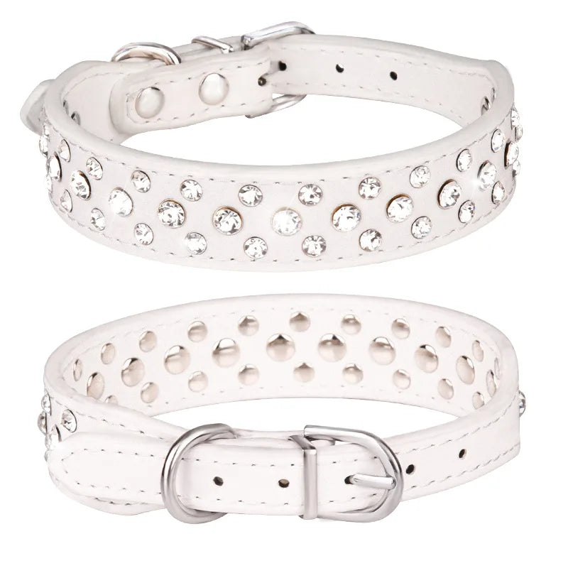 Rhinestone PU Cat Collar Adjustable Anti-Lost Small Dogs