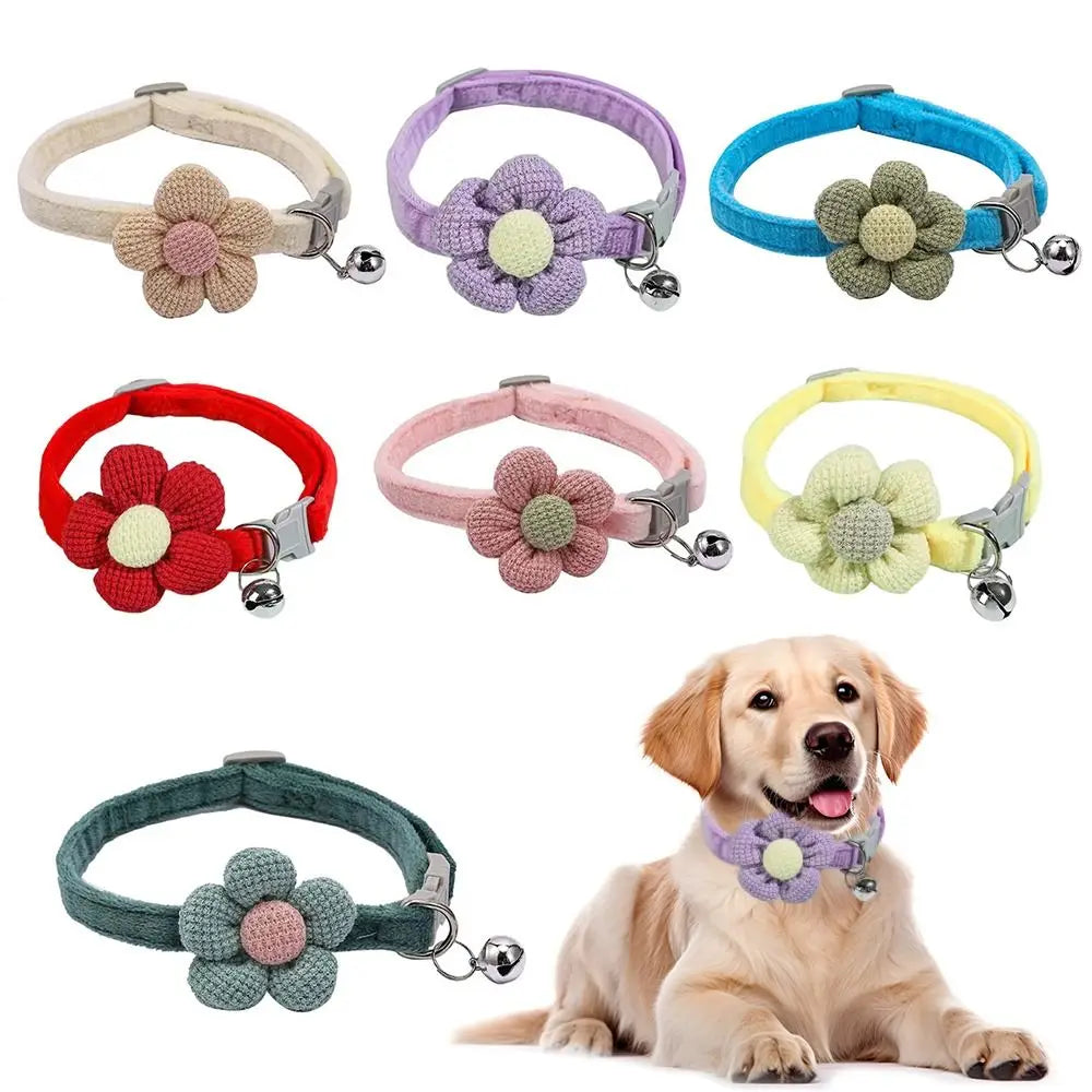 Assorted flower cat collar set in beige, purple, blue, red, pink, and green