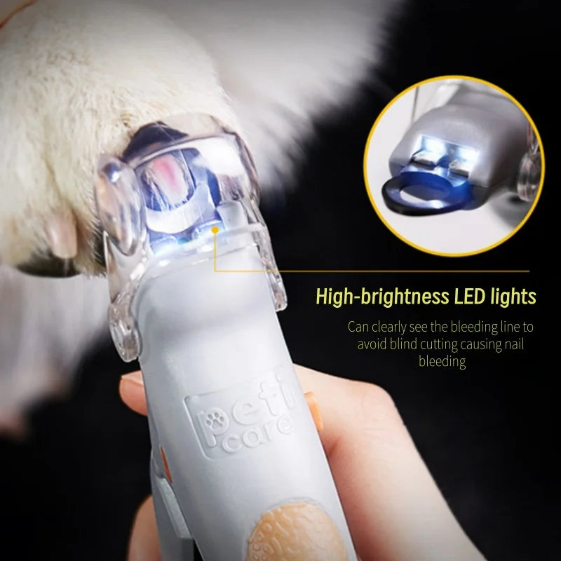 Pet Cat Dog Nail Clippers LED Light Polishing Cleaning Supplies