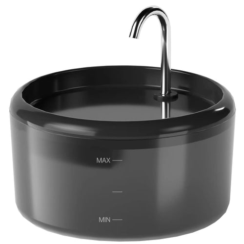 2.4L cat water fountain body, dark gray bowl with chrome spout and MAX/MIN level lines