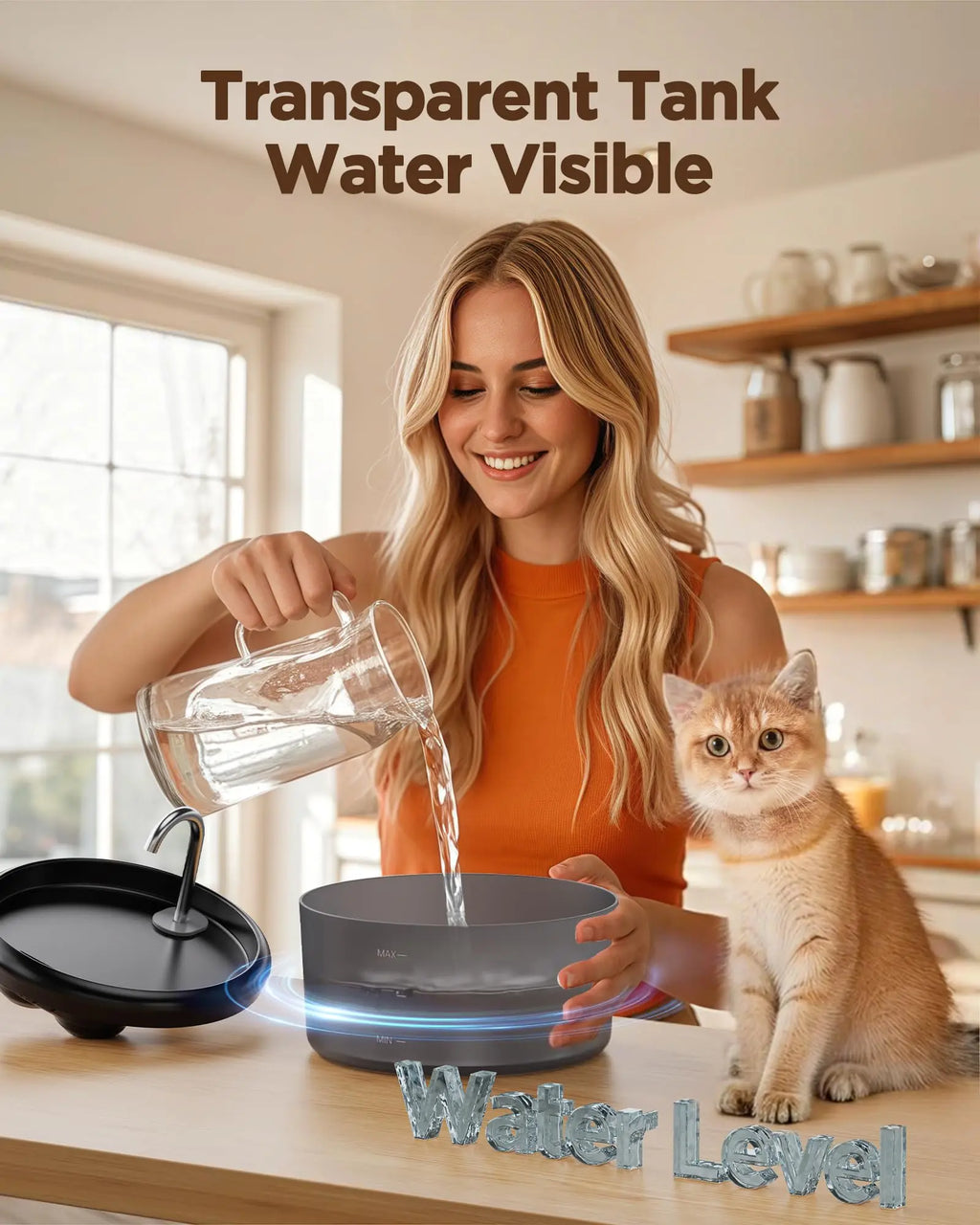 2.4L Cat Water Fountain LED Light Water Level Window