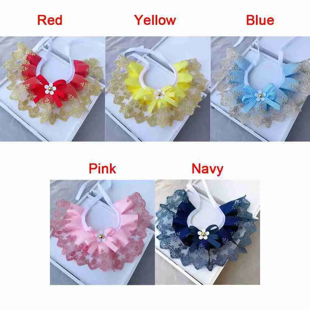 Lace mesh bowknot scarf collar in red, yellow, blue, pink, and navy