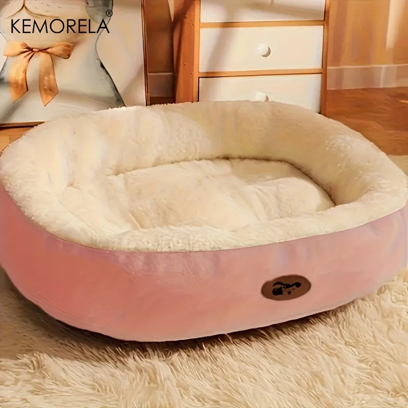 Plush Oval Pet Bed – Washable All-Season Cat & Dog Cushion