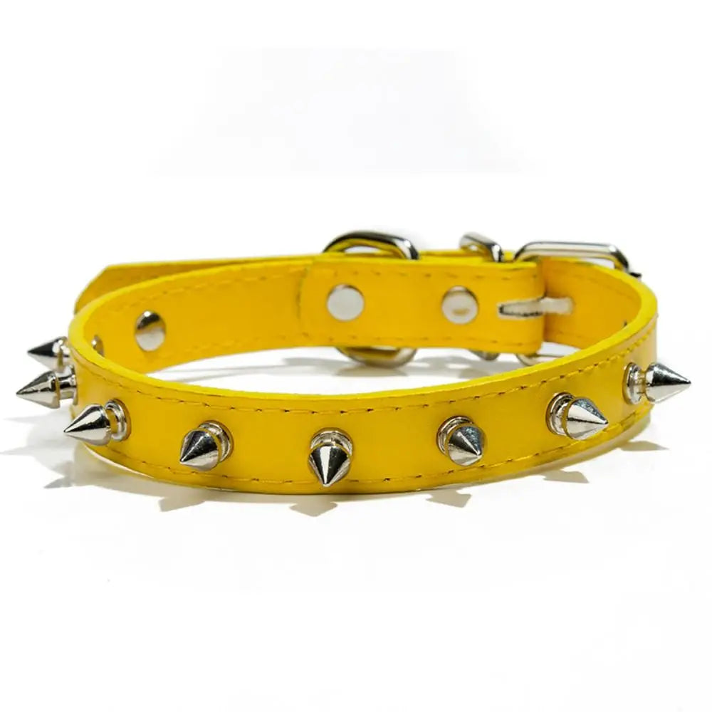 Leather Cat Dog Collar Spiked Studded Adjustable Colorful Pet