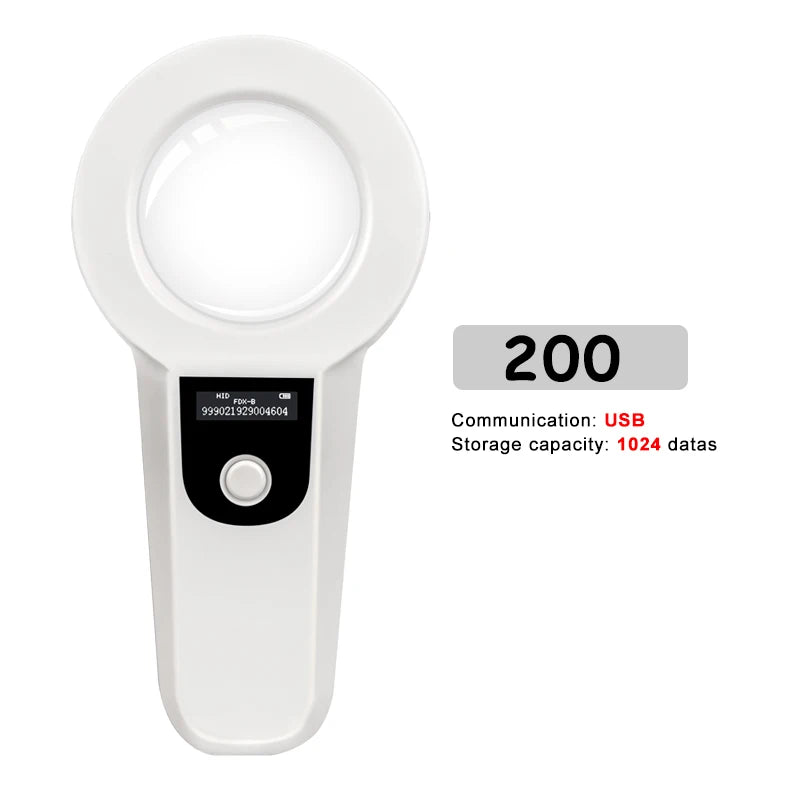 White microchip reader scanner with USB; storage capacity 1024 records (200)