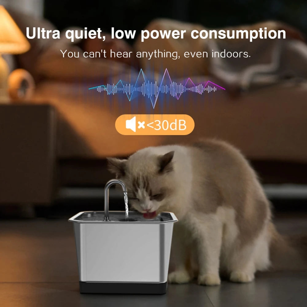 Stainless Steel Cat Water Fountain 134oz/4L Ultra-Quiet Pump Multi-Pet