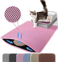 Pink double-layer cat litter box mat with honeycomb texture and non-slip waterproof backing