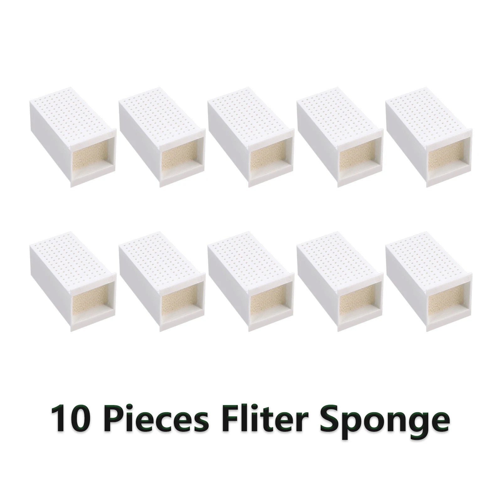 Set of 10 white filter sponges for transparent cat water fountain tanks