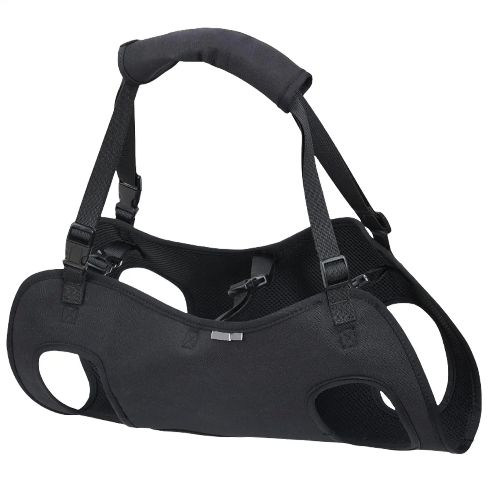 Black adjustable support lift dog harness vest with padded chest support and side loops