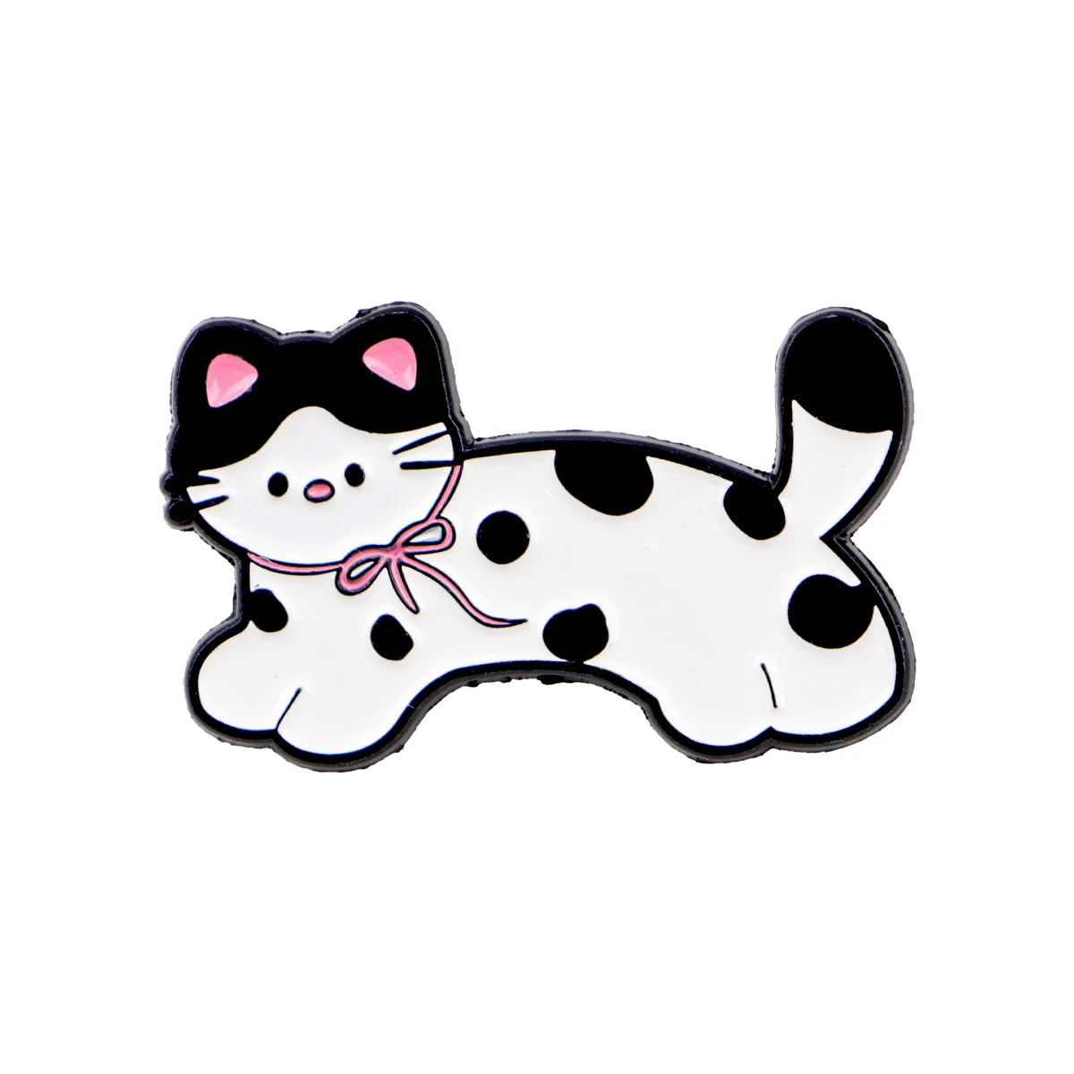 Dalmatian dog enamel lapel pin with pink bow, lying down