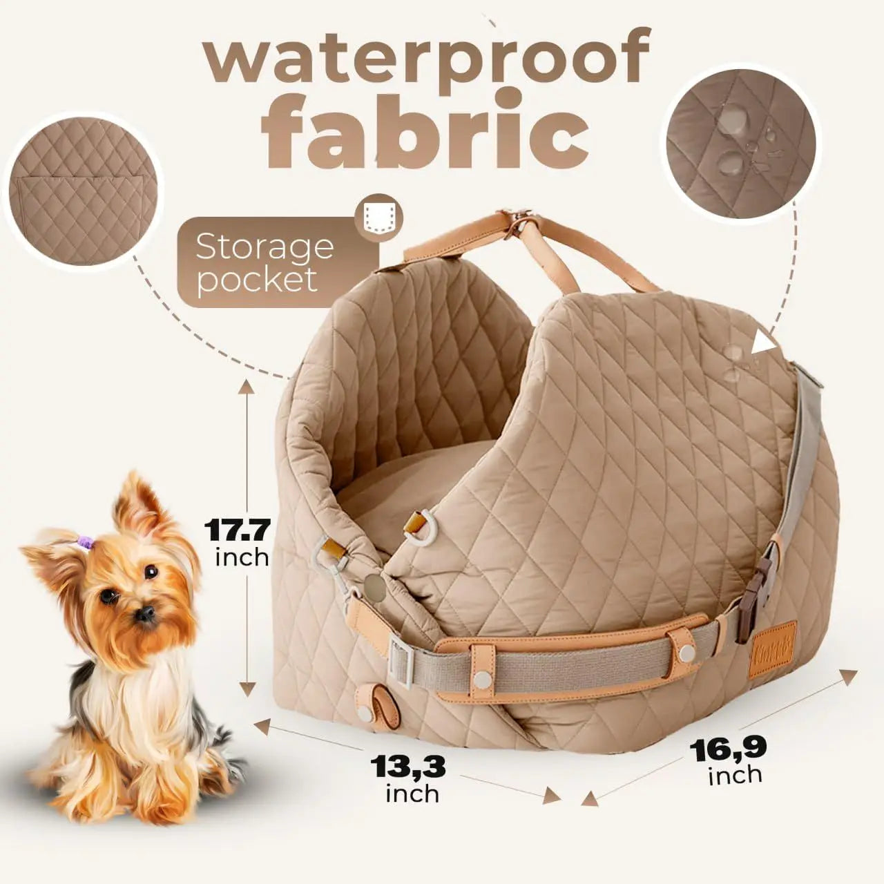 3-in-1 Dog Car Seat Carrier Bed Anti-Slip Washable