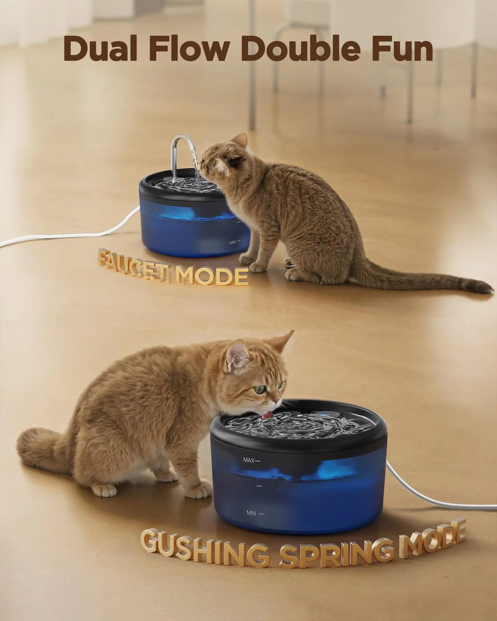 2.4L Cat Water Fountain LED Light Water Level Window