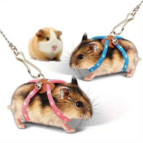 Adjustable soft-strap leash for small pets, pink and blue with metal clips