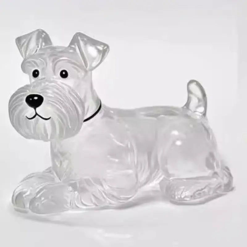 Transparent pet memorial keychain capsule, clear dog figure with black nose and eyes