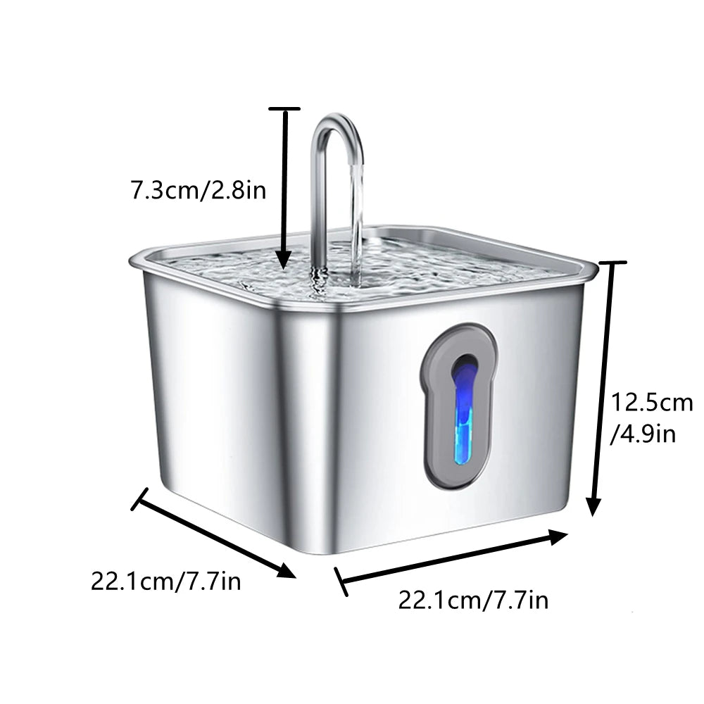 Stainless Steel Cat Water Fountain 134oz/4L Ultra-Quiet Pump Multi-Pet