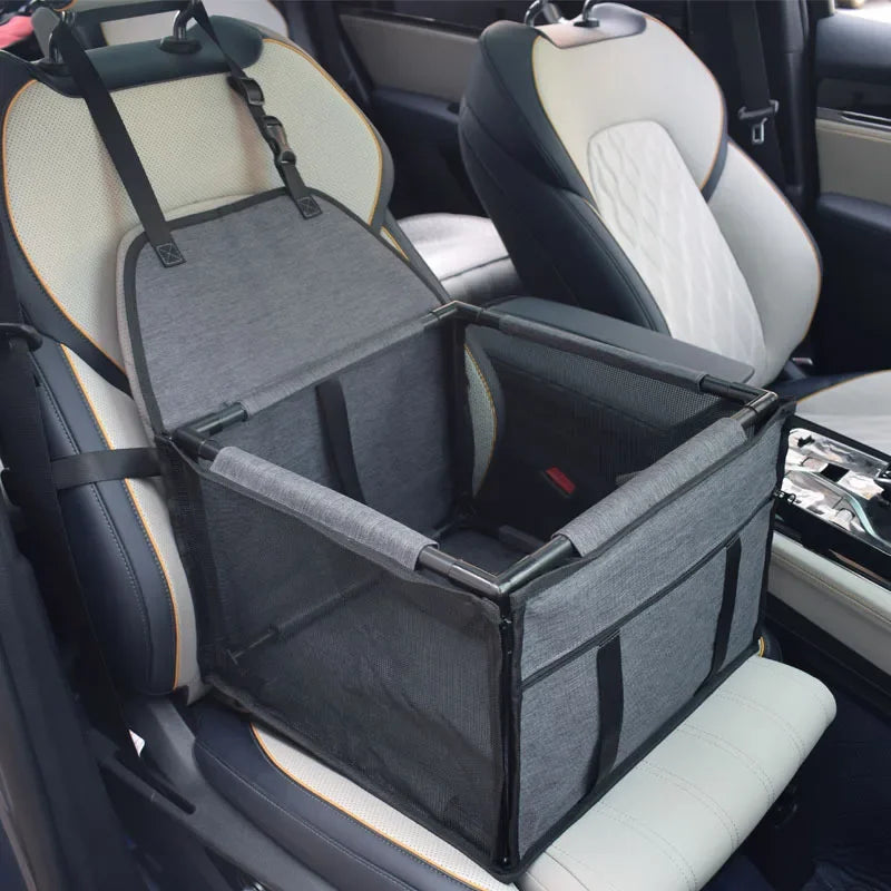 Waterproof dog car seat cover hammock basket in dark gray with safety straps