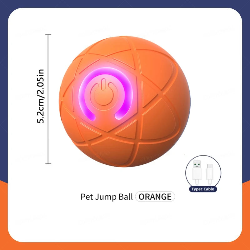 Orange USB rechargeable moving pet jump ball with glowing LED light