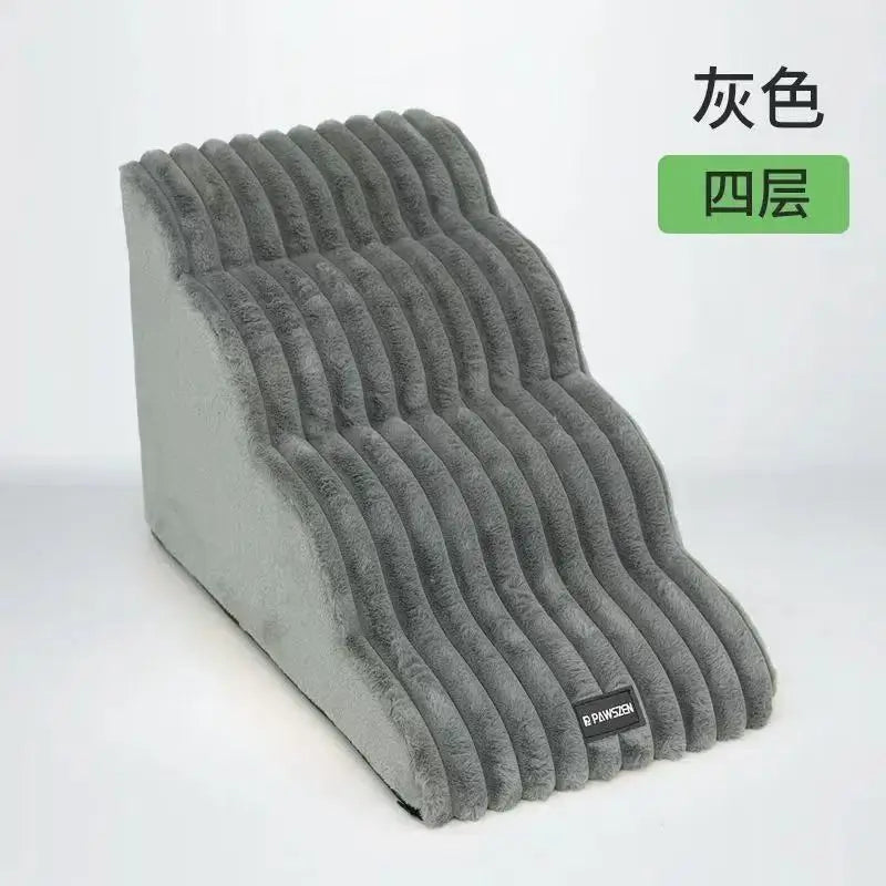 Grey anti-slip pet stairs ladder with ribbed foam steps and rounded side, single unit