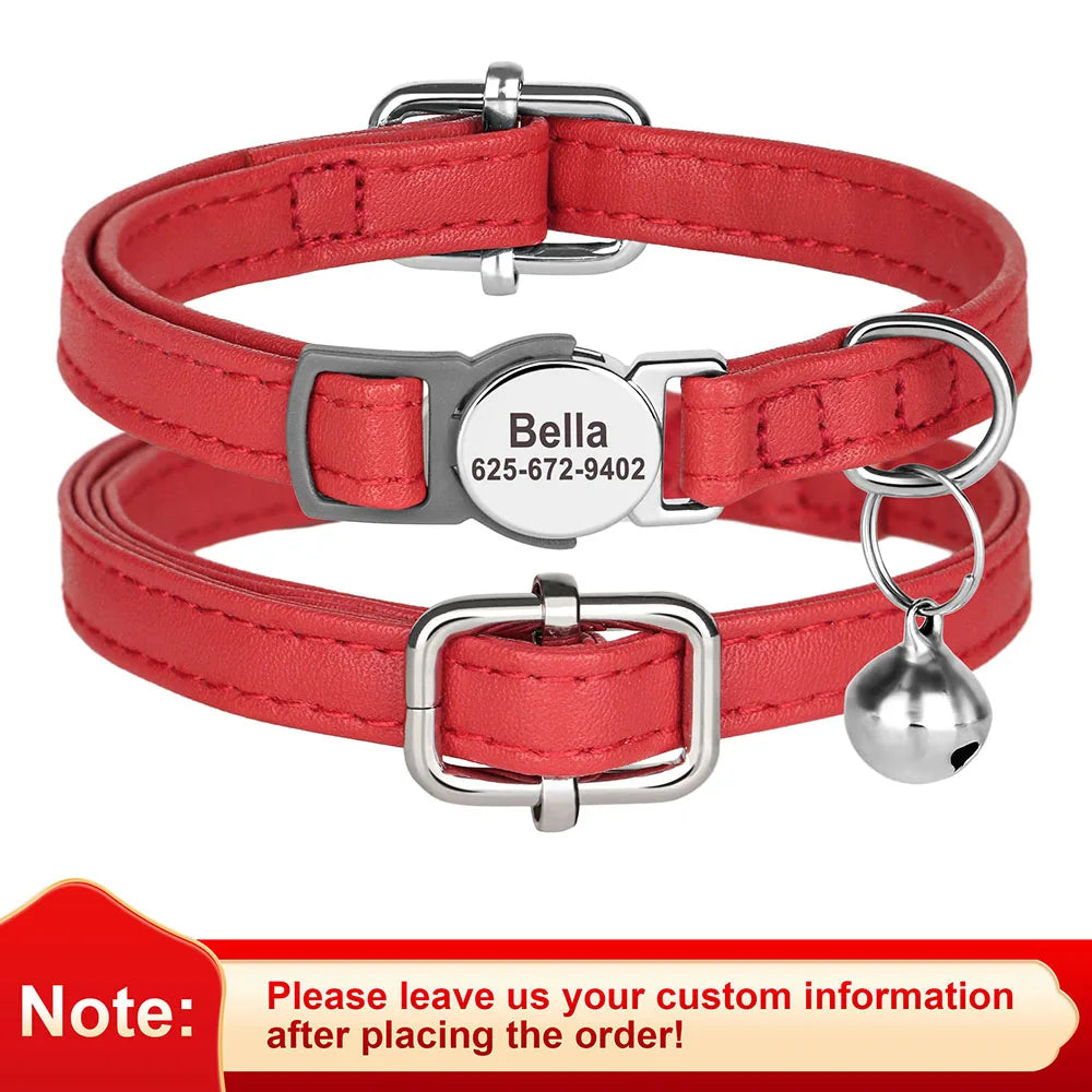 Custom PU Leather Cat Collar Breakaway Engraved Anti-Lost