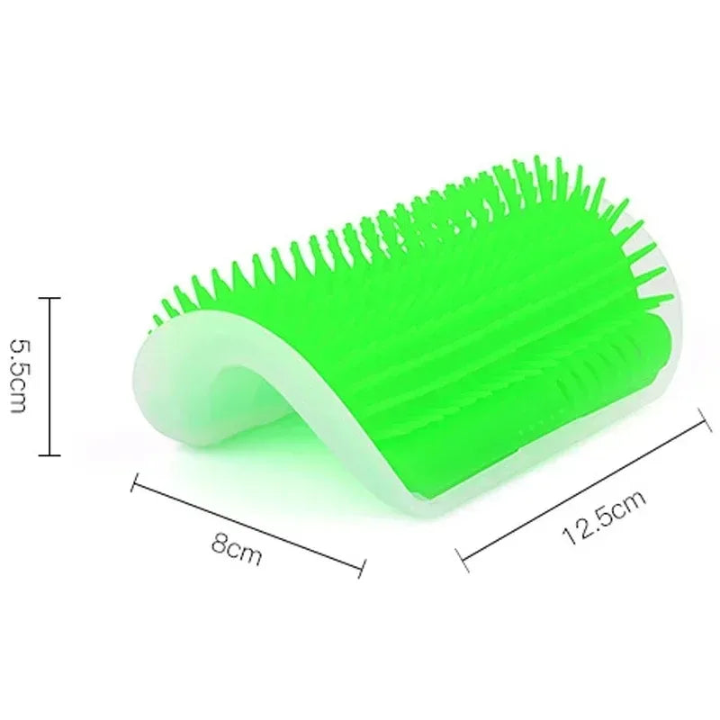 Green cat corner wall scratcher with curved spiked bristles and soft plastic base