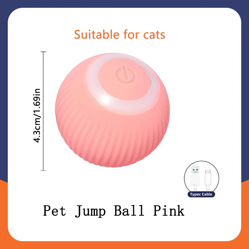 Pink rechargeable moving jump ball toy with power button on top