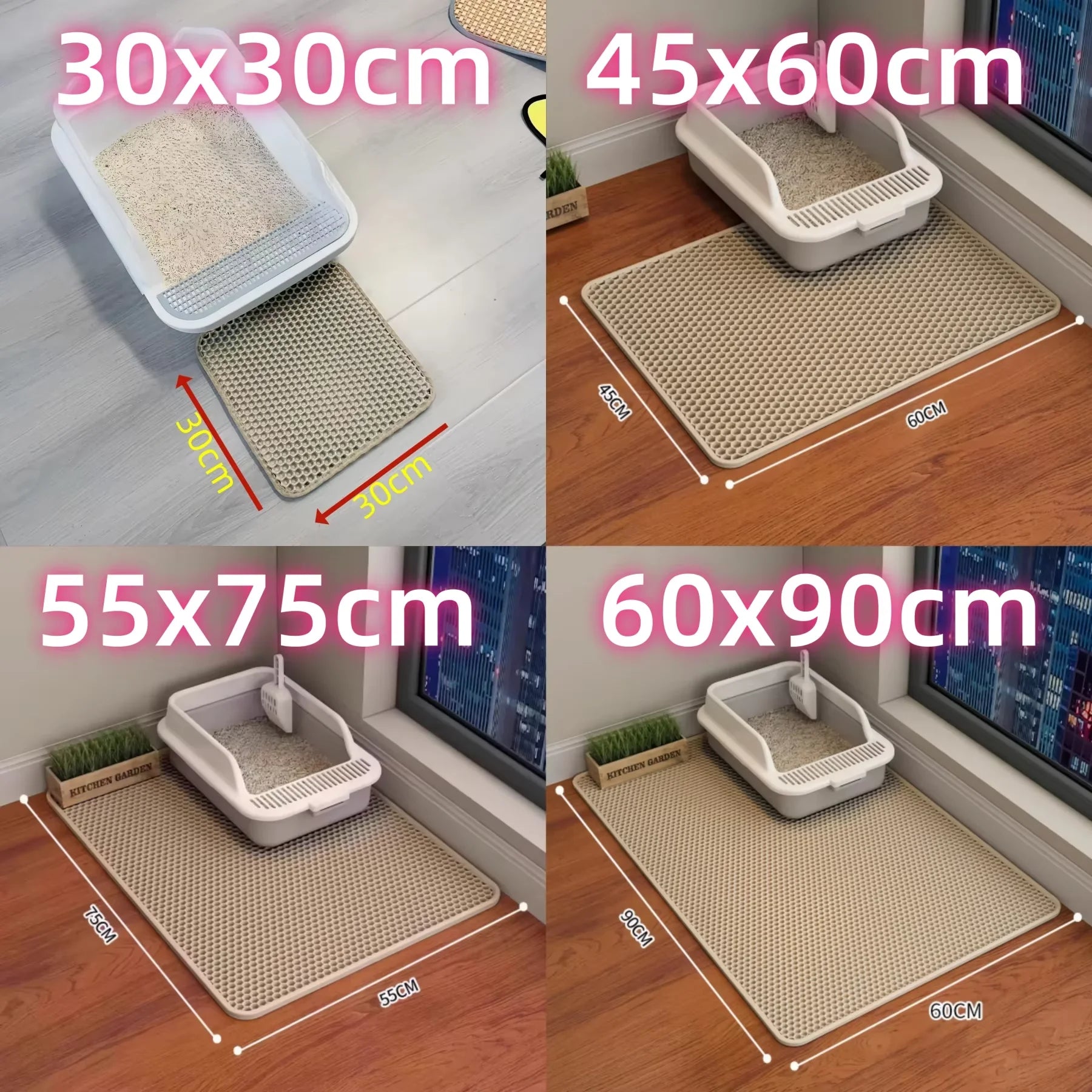 Light gray cat litter trapping mat with raised honeycomb grid surface