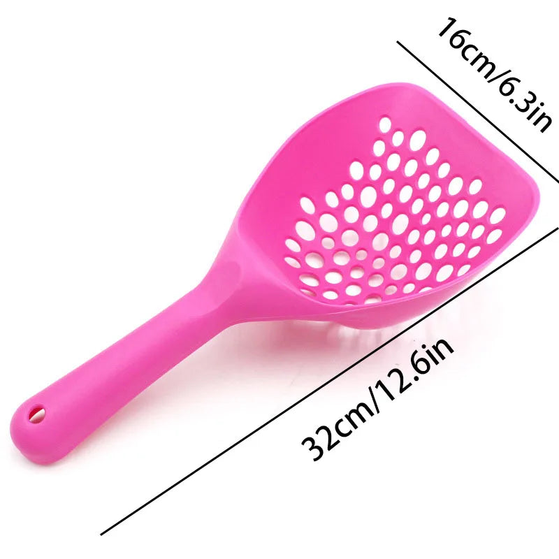 Cat litter scoop, pink perforated bowl with 32cm length marking