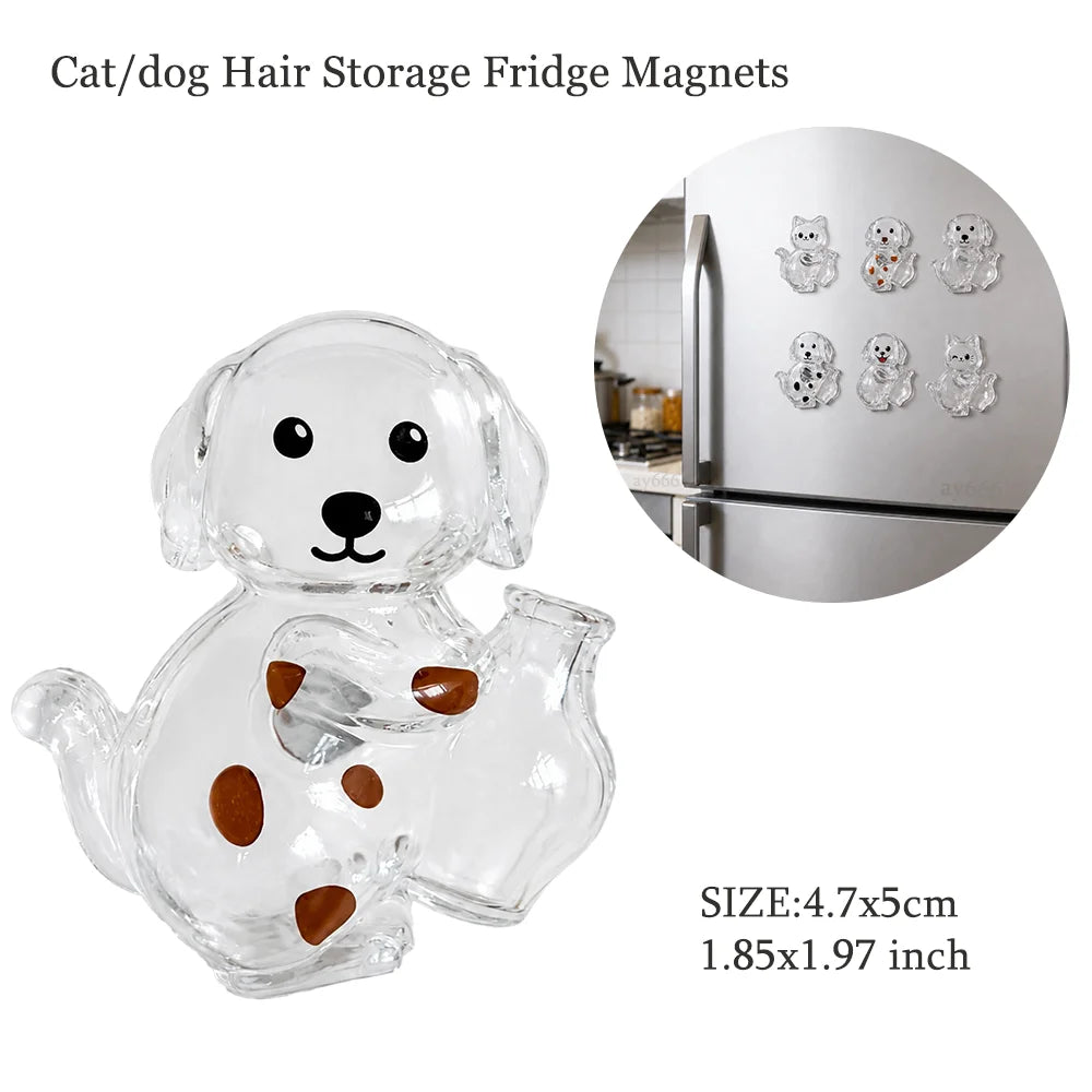 Clear resin pet magnet keychain shaped like a puppy with brown paw accents