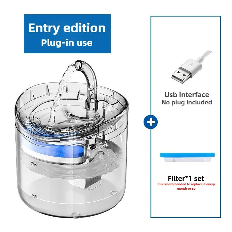 Cat water fountain bundle with USB cable and filter cartridge set, entry edition