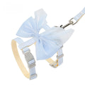 Blue cat harness and leash set with oversized tulle bow and padded buckle straps