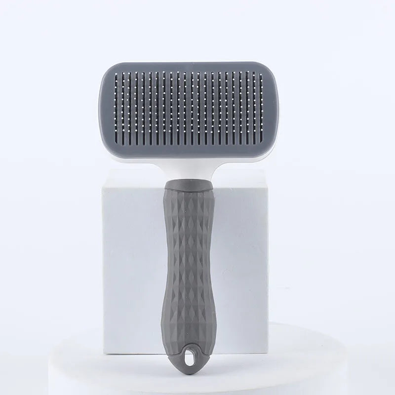 Self-cleaning pet hair remover dematting comb, dark gray square needle brush head and handle