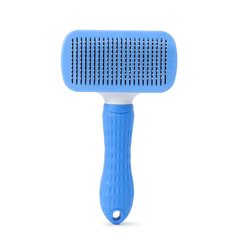 Pet grooming needle comb brush with light blue head and blue textured handle