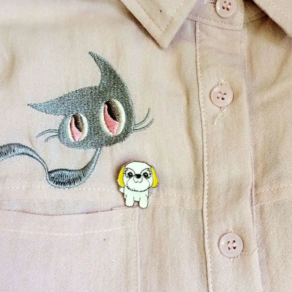 Yellow puppy-style cartoon dog enamel pin badge