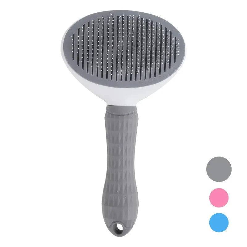 Long-handle pet hair remover brush with gray bristle pins