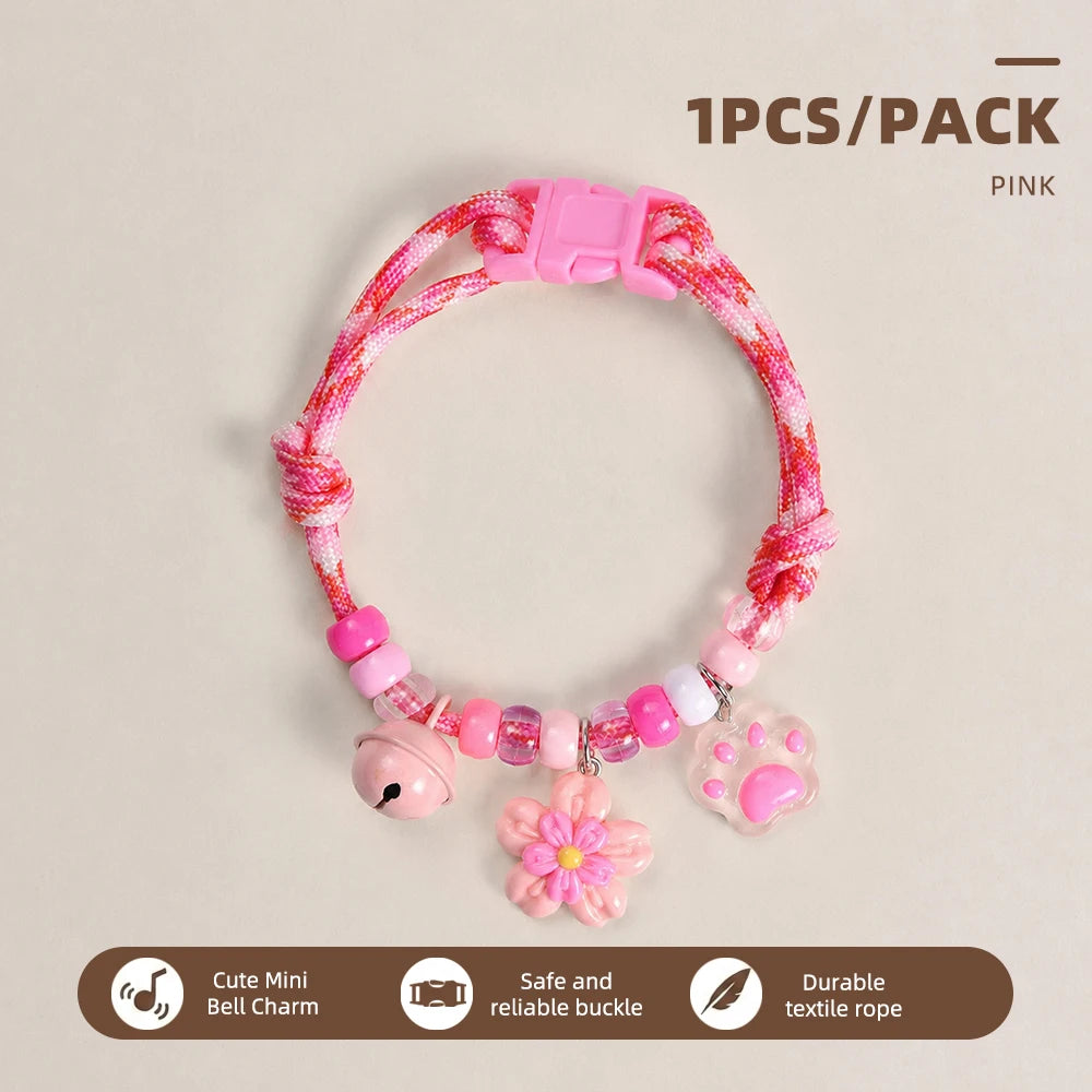 Cute Beaded Pet Collar Adjustable Bell Anti-Lost Cats Dogs