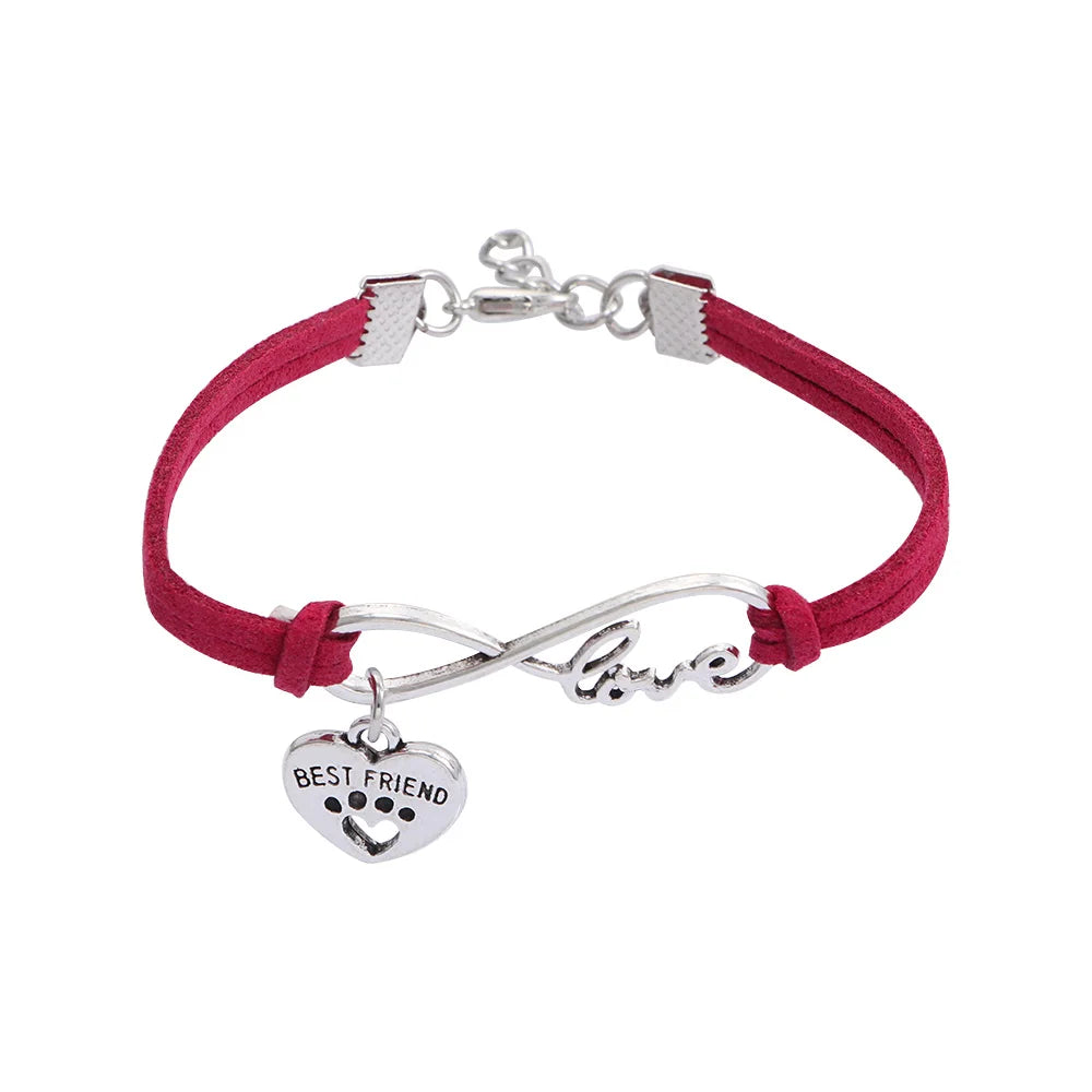 Adjustable red pet collar with silver heart tag and infinity love charm