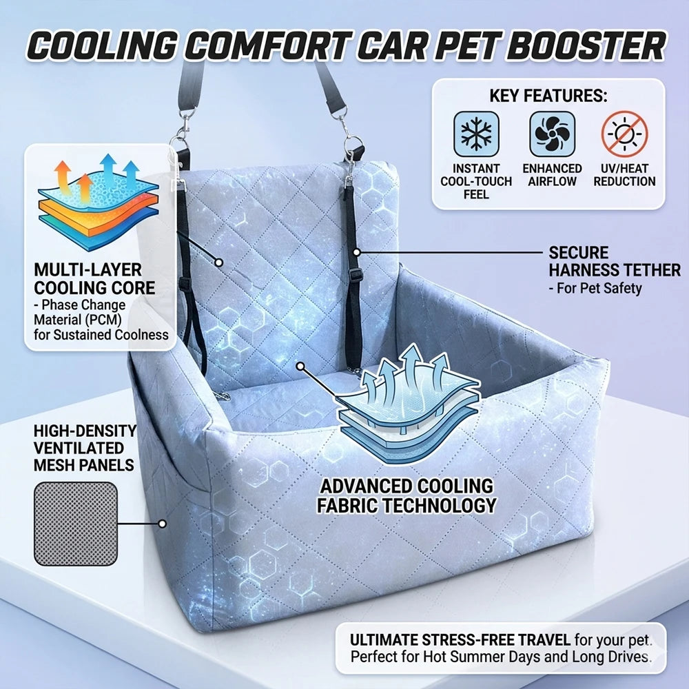 Ice Cooling Dog Car Booster Seat Travel Bed Waterproof Scratch Proof Safety