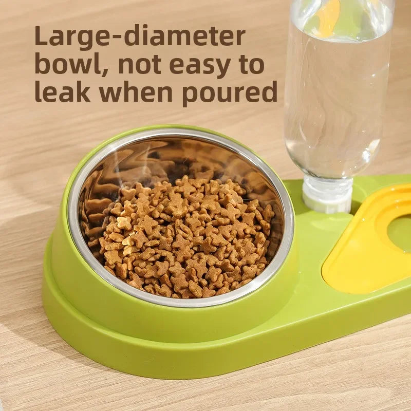 Double Bowl Pet Feeder with Auto-Refill Water Dispenser