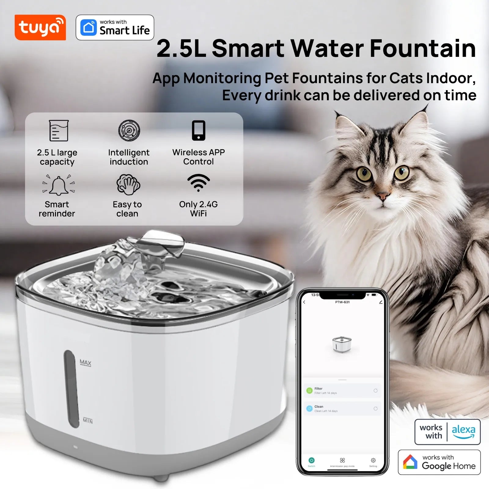 Tuya App Cat Water Dispenser | Smart Pet Fountain USA
