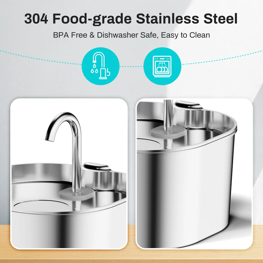 Stainless Steel 2.2L Cat Water Fountain Ultra Quiet Filter